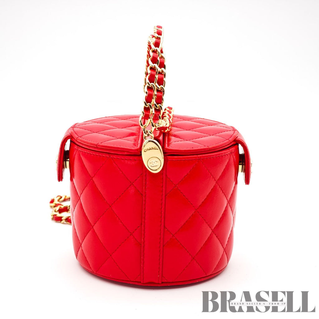 CHANEL Matelasse Vanity 2Way Handbag Shoulder Bag Red Leather 【ImportFeeFREE】