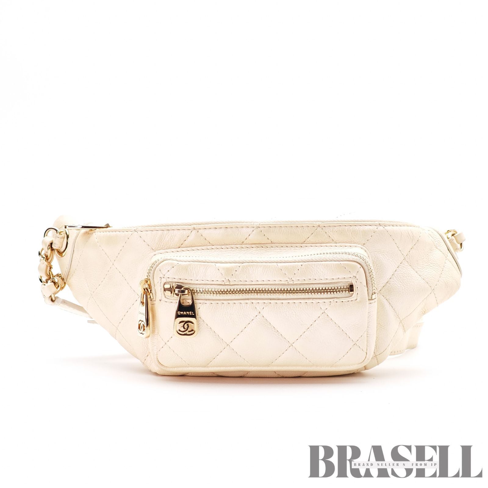 CHANEL Matelasse Waist Bag Bum Bag Mini Bag Lambskin White 【ImportFeeFREE】