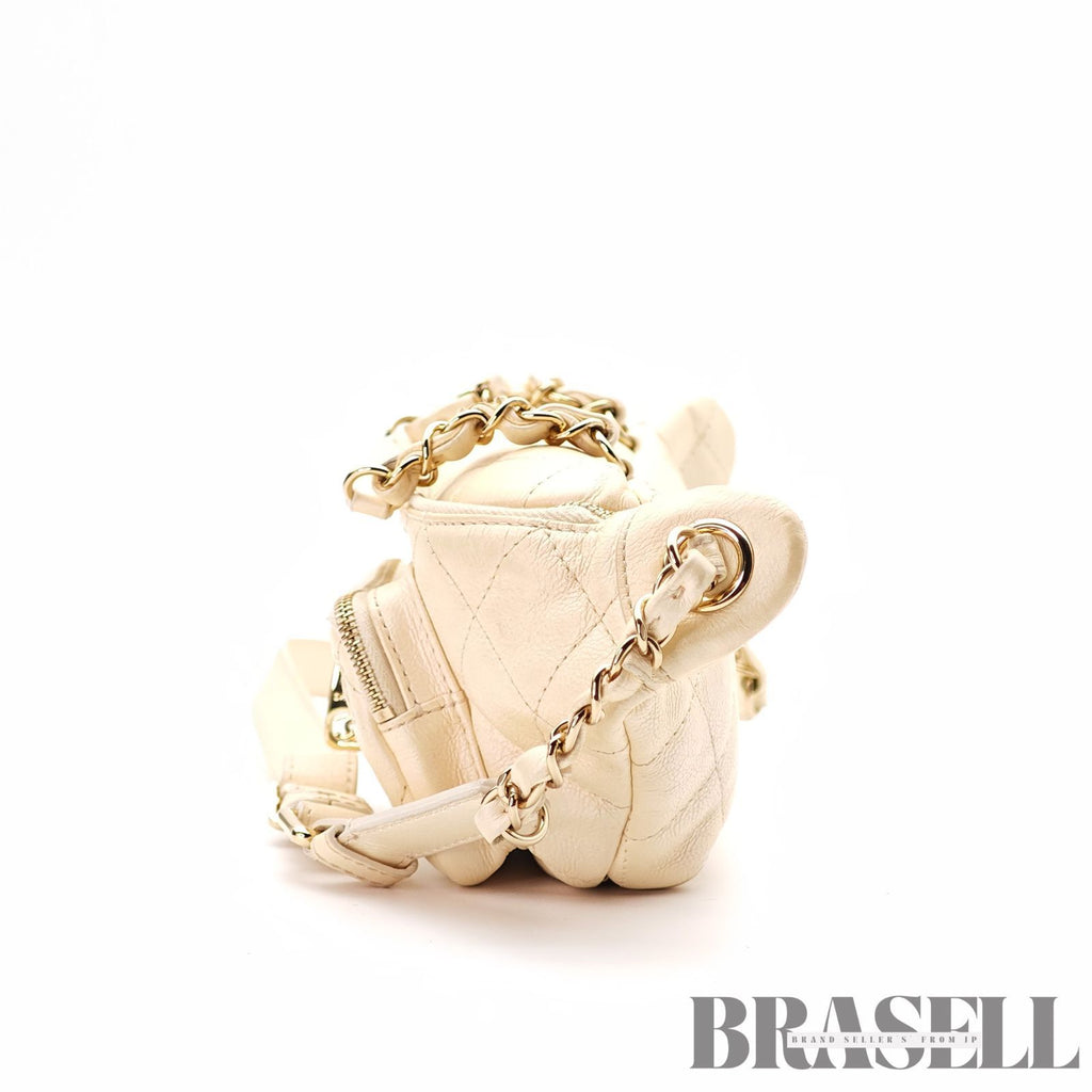 CHANEL Matelasse Waist Bag Bum Bag Mini Bag Lambskin White 【ImportFeeFREE】