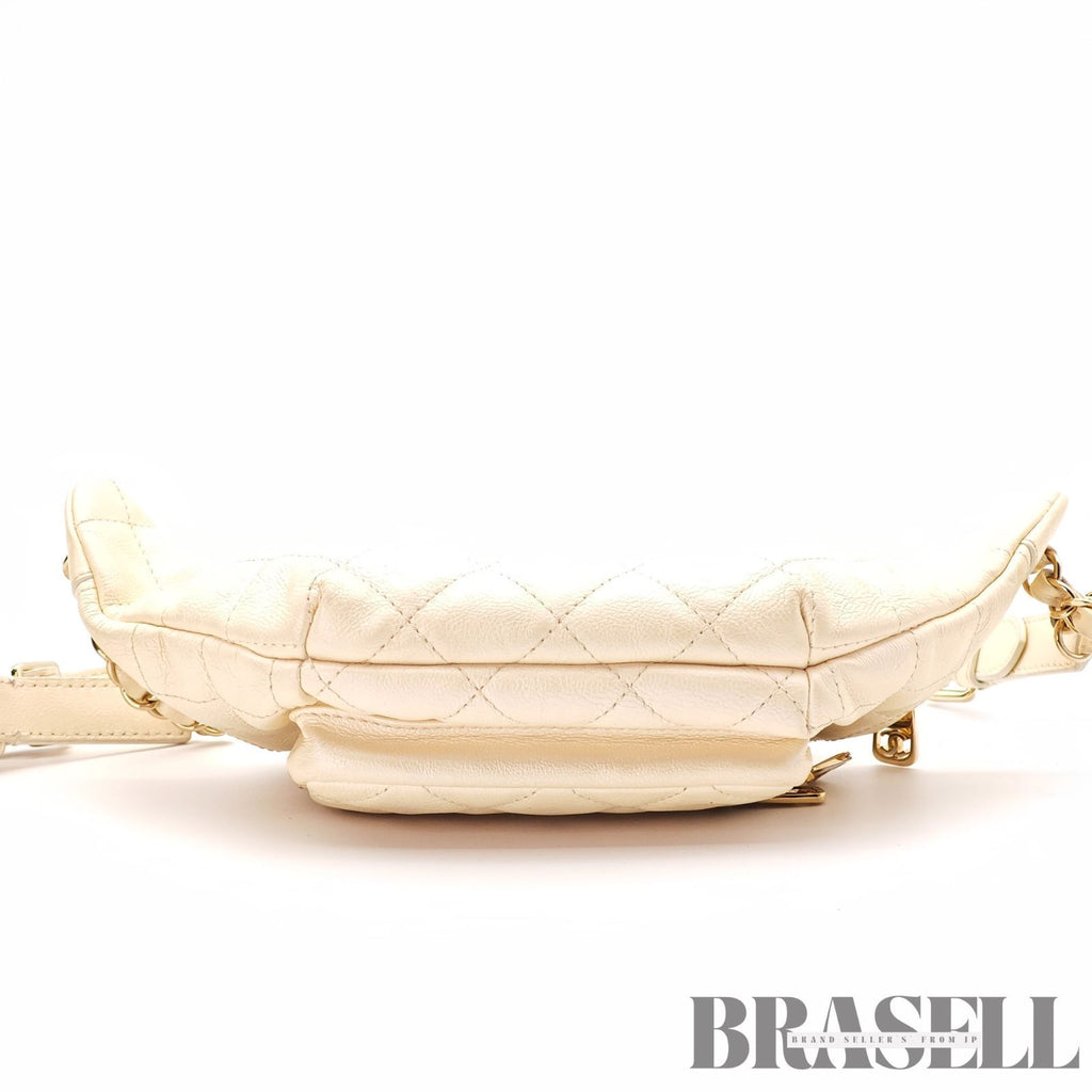 CHANEL Matelasse Waist Bag Bum Bag Mini Bag Lambskin White 【ImportFeeFREE】