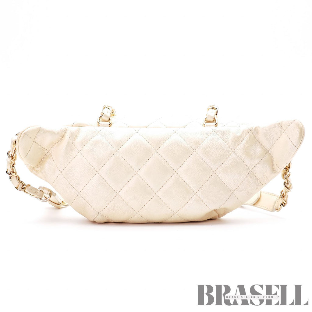 CHANEL Matelasse Waist Bag Bum Bag Mini Bag Lambskin White 【ImportFeeFREE】