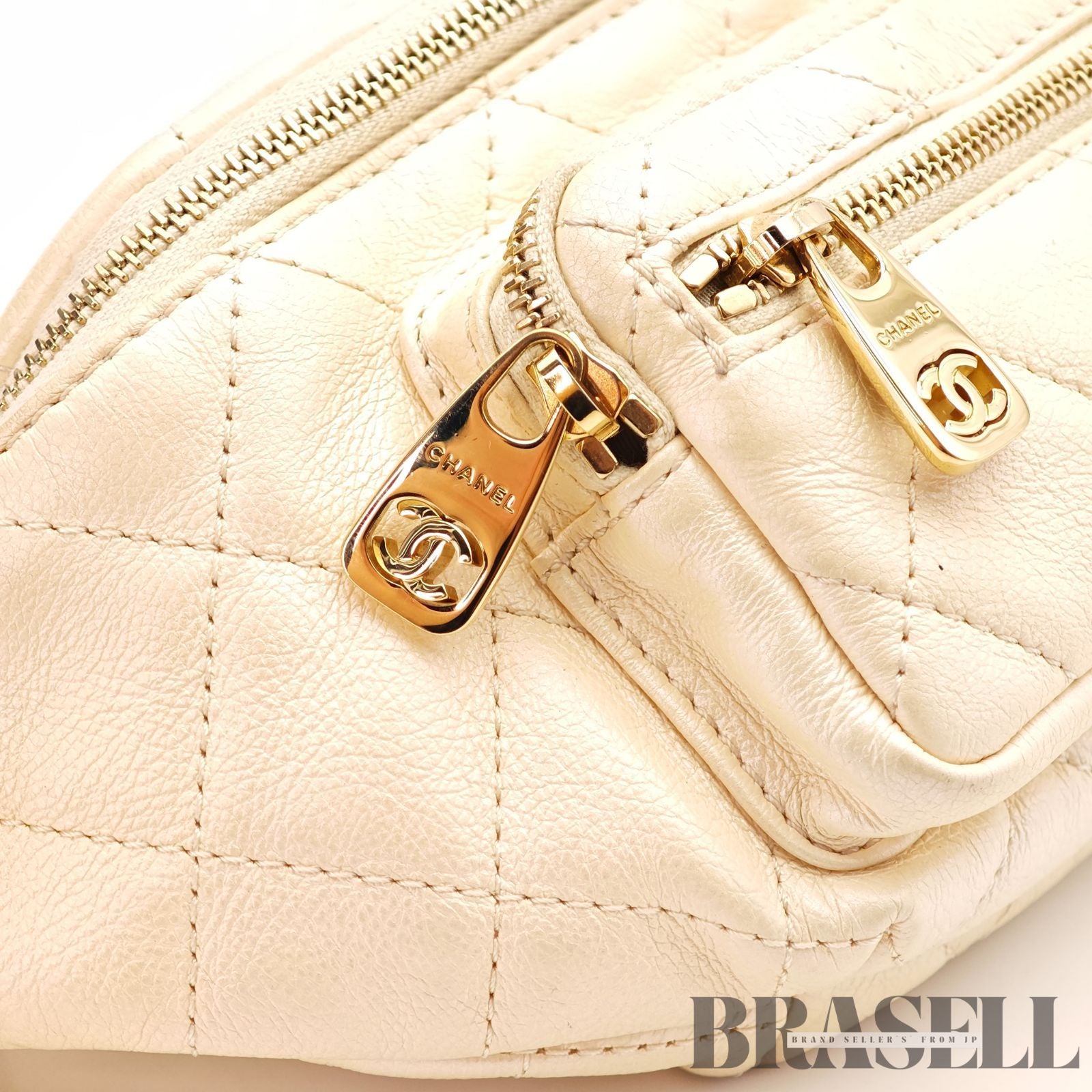 CHANEL Matelasse Waist Bag Bum Bag Mini Bag Lambskin White 【ImportFeeFREE】