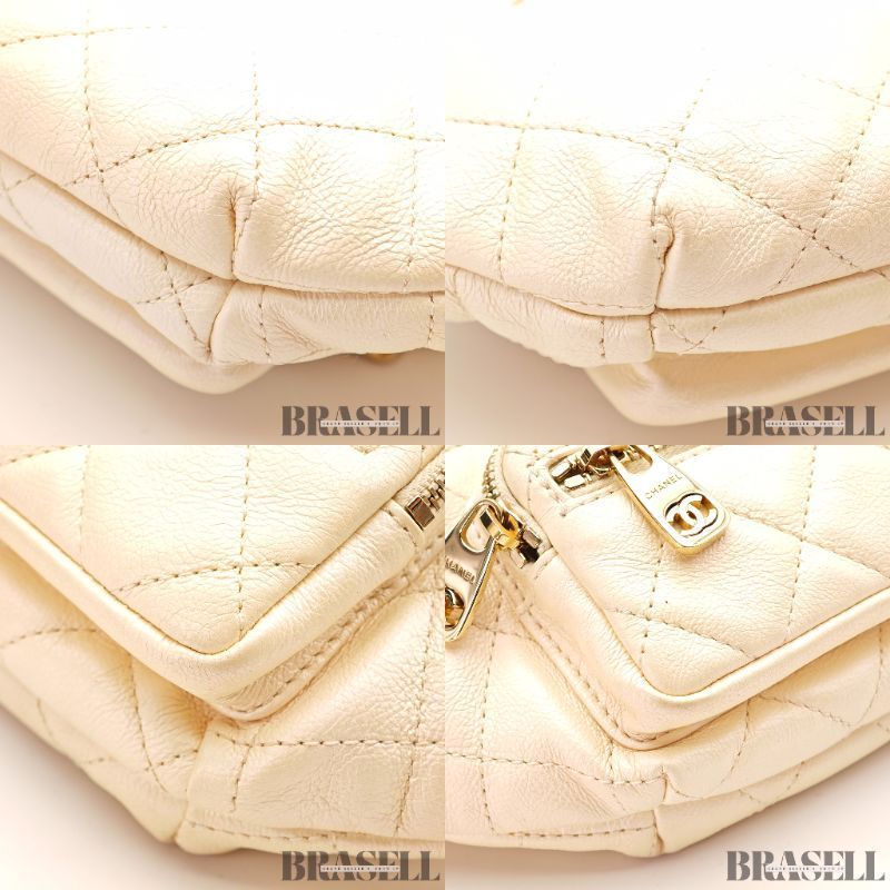 CHANEL Matelasse Waist Bag Bum Bag Mini Bag Lambskin White 【ImportFeeFREE】