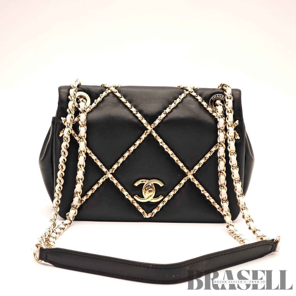 CHANEL Matelasse Lambskin Chain Flap Shoulder Bag Black Women's【ImportFeeFREE】