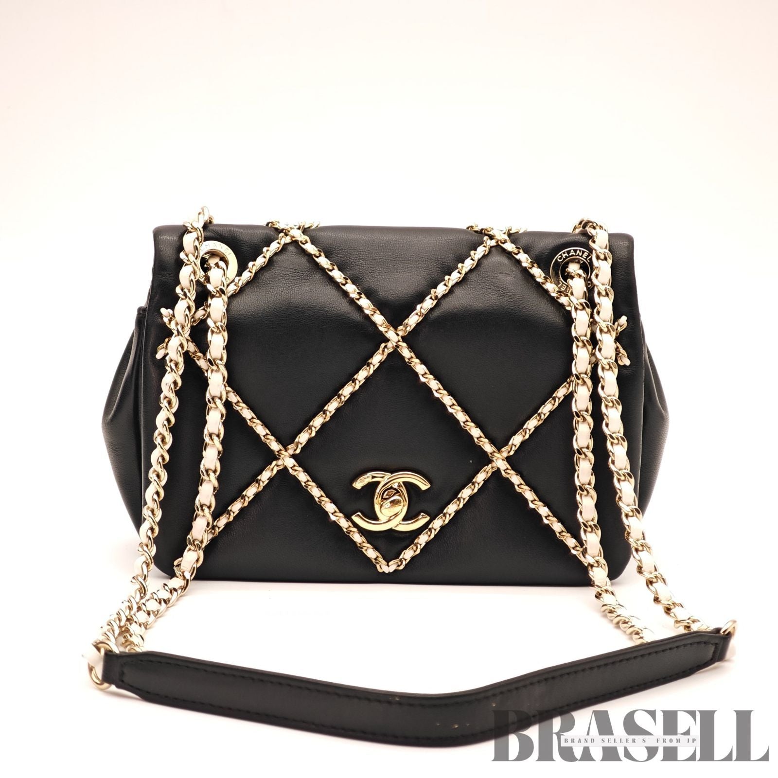 CHANEL Matelasse Lambskin Chain Flap Shoulder Bag Black Women's【ImportFeeFREE】