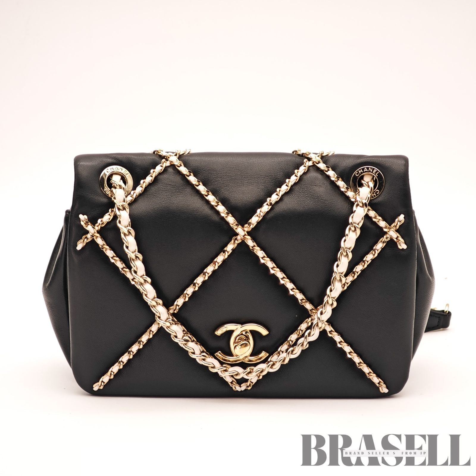 CHANEL Matelasse Lambskin Chain Flap Shoulder Bag Black Women's【ImportFeeFREE】