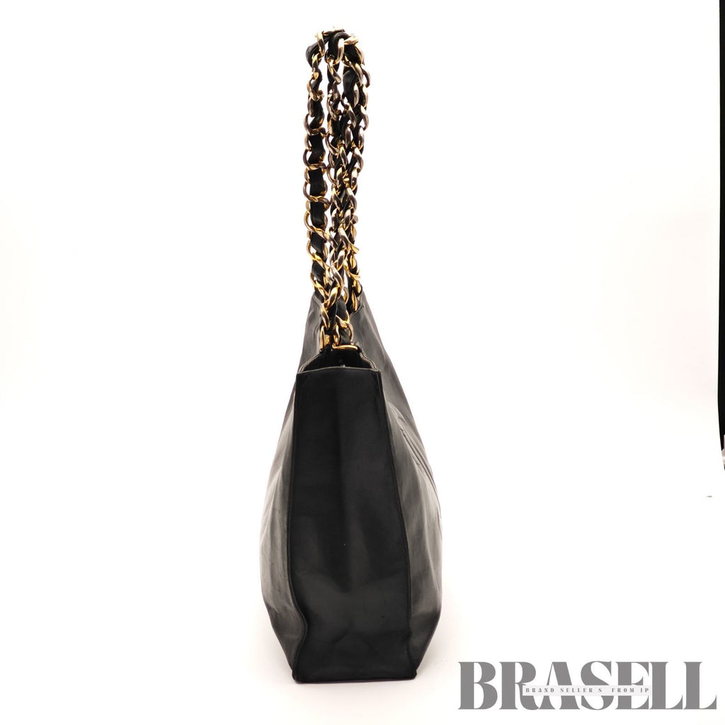 CHANEL Big Coco Large Chain Tote Bag Black Lambskin Shoulder 【ImportFeeFREE】