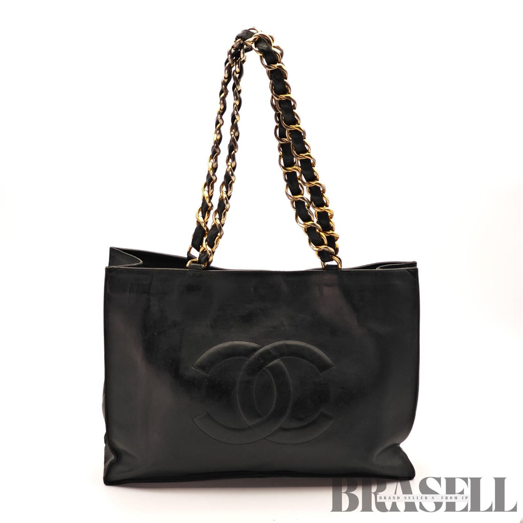 CHANEL Big Coco Large Chain Tote Bag Black Lambskin Shoulder 【ImportFeeFREE】
