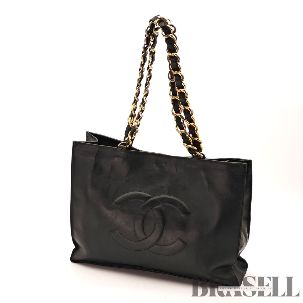 CHANEL Big Coco Large Chain Tote Bag Black Lambskin Shoulder 【ImportFeeFREE】