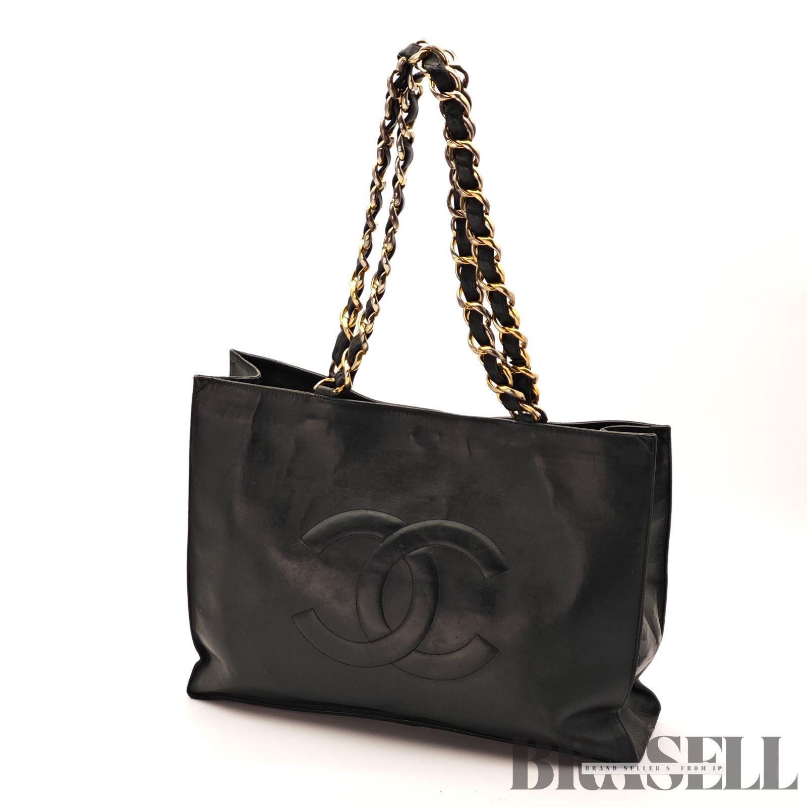 CHANEL Big Coco Large Chain Tote Bag Black Lambskin Shoulder 【ImportFeeFREE】