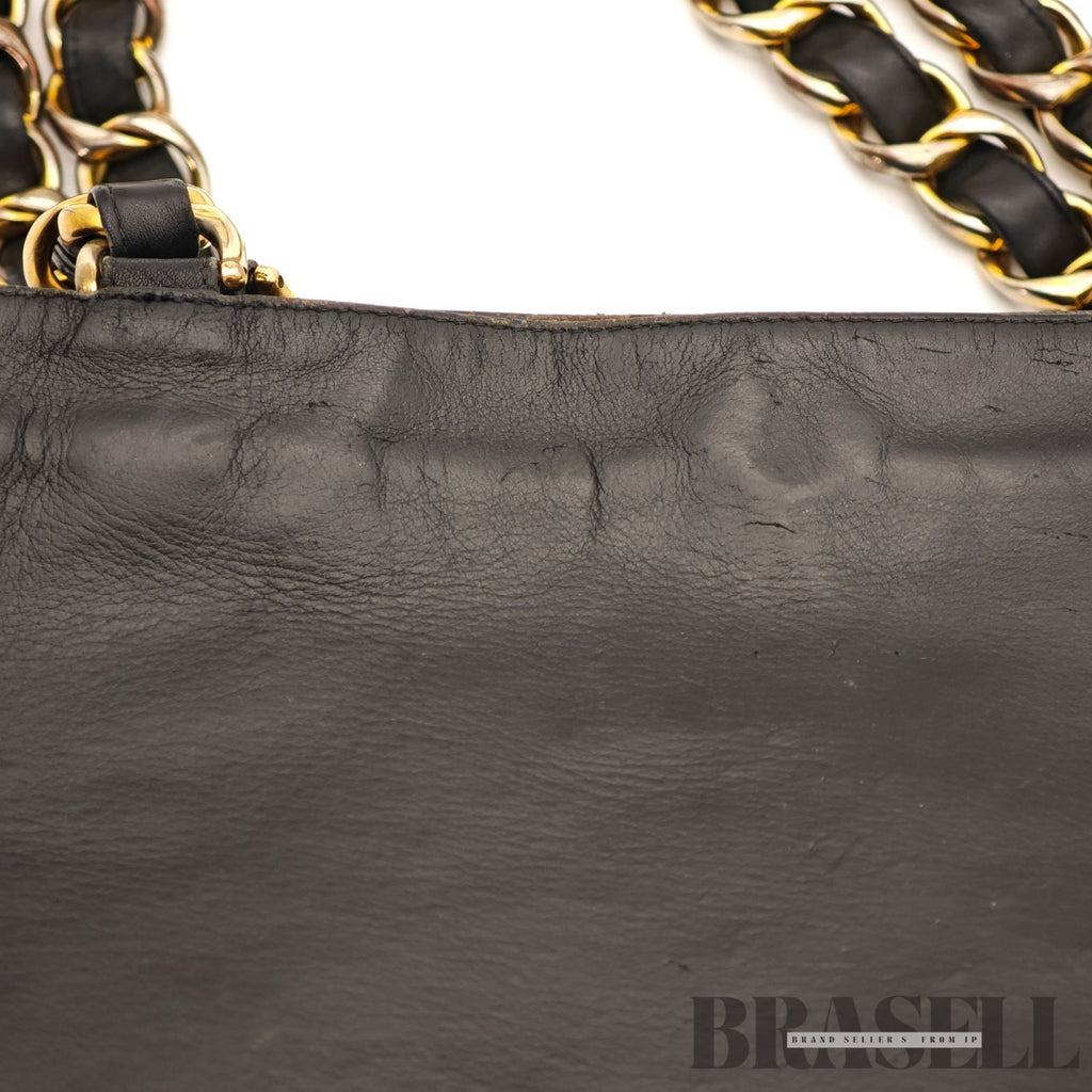 CHANEL Big Coco Large Chain Tote Bag Black Lambskin Shoulder 【ImportFeeFREE】