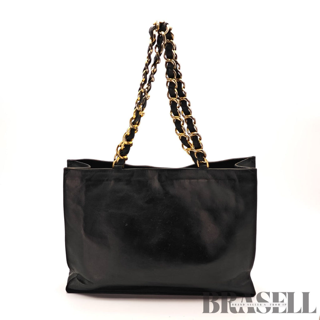 CHANEL Big Coco Large Chain Tote Bag Black Lambskin Shoulder 【ImportFeeFREE】