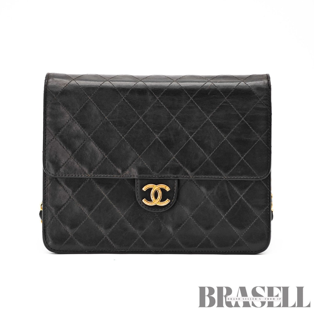 CHANEL Matelasse Push Lock Chain Shoulder Bag Lambskin Black【ImportFeeFREE】