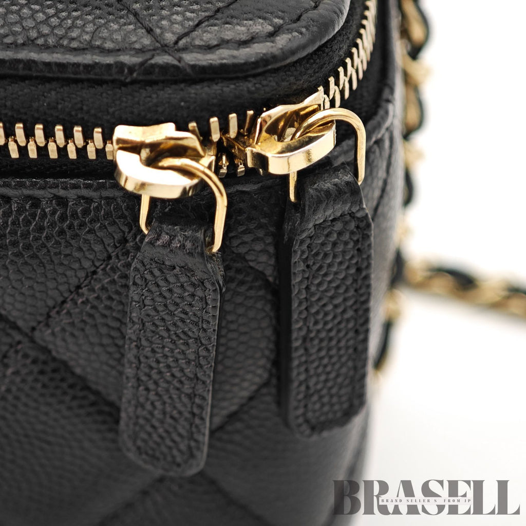 CHANEL Mini Vanity Bag Chain Shoulder Bag Poach Leather Black 【ImportFeeFREE】