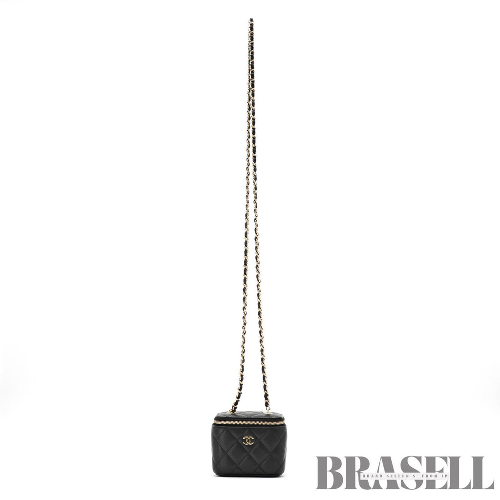 CHANEL Mini Vanity Bag Chain Shoulder Bag Poach Leather Black 【ImportFeeFREE】