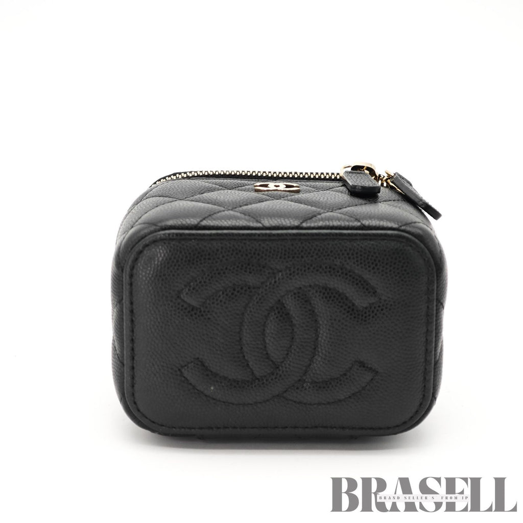 CHANEL Mini Vanity Bag Chain Shoulder Bag Poach Leather Black 【ImportFeeFREE】