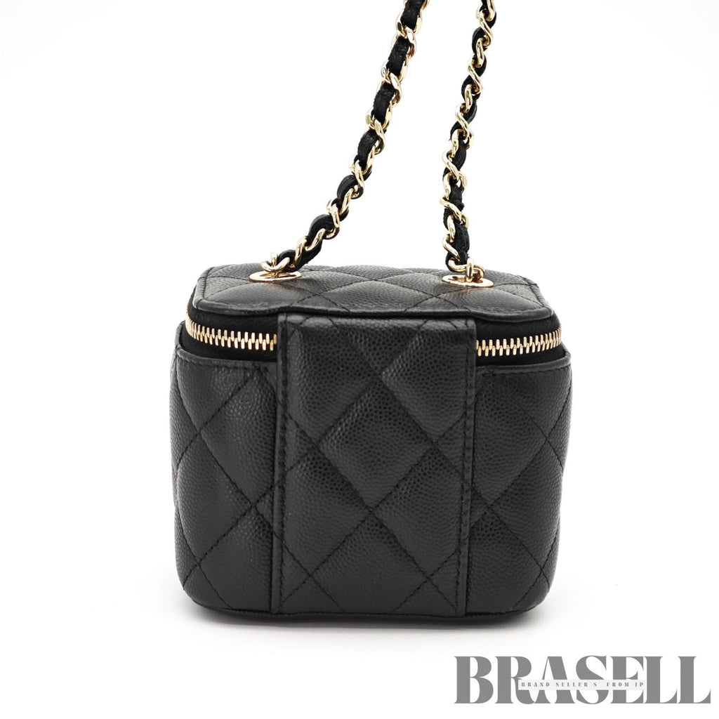 CHANEL Mini Vanity Bag Chain Shoulder Bag Poach Leather Black 【ImportFeeFREE】