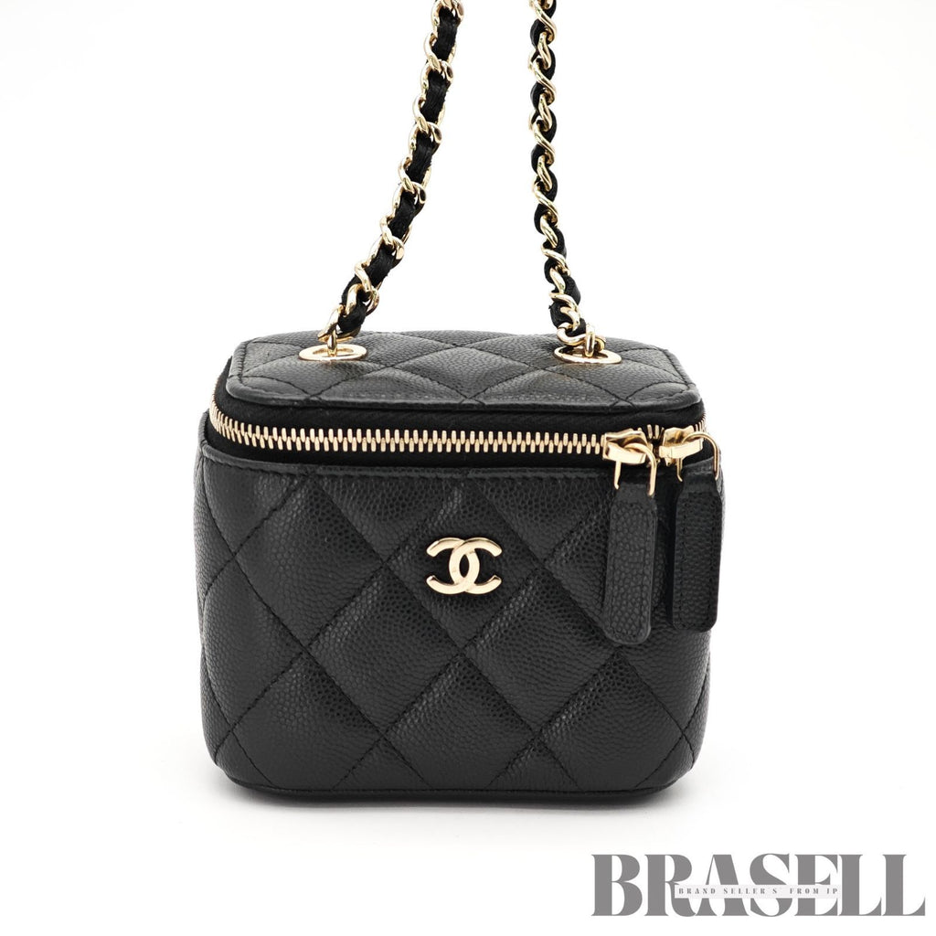 CHANEL Mini Vanity Bag Chain Shoulder Bag Poach Leather Black 【ImportFeeFREE】