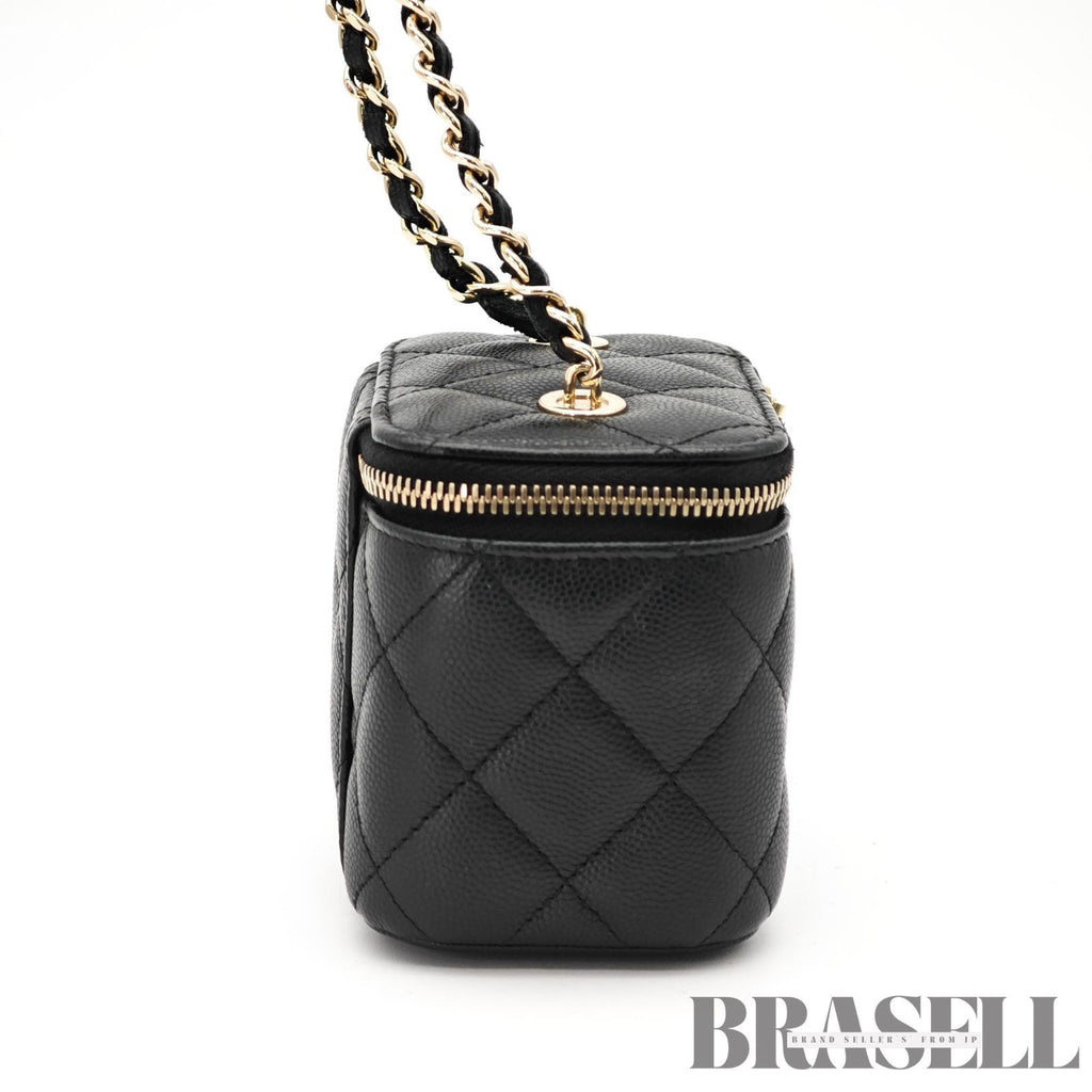 CHANEL Mini Vanity Bag Chain Shoulder Bag Poach Leather Black 【ImportFeeFREE】