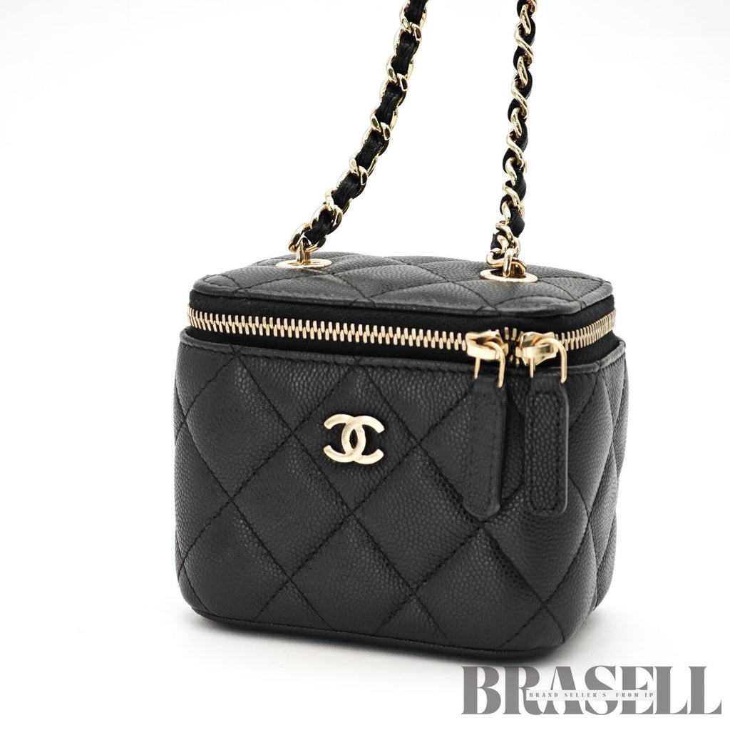CHANEL Mini Vanity Bag Chain Shoulder Bag Poach Leather Black 【ImportFeeFREE】