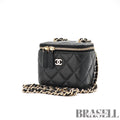 CHANEL Mini Vanity Bag Chain Shoulder Bag Poach Leather Black 【ImportFeeFREE】