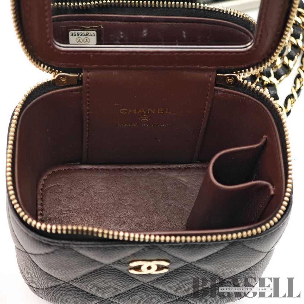 CHANEL Mini Vanity Bag Chain Shoulder Bag Poach Leather Black 【ImportFeeFREE】