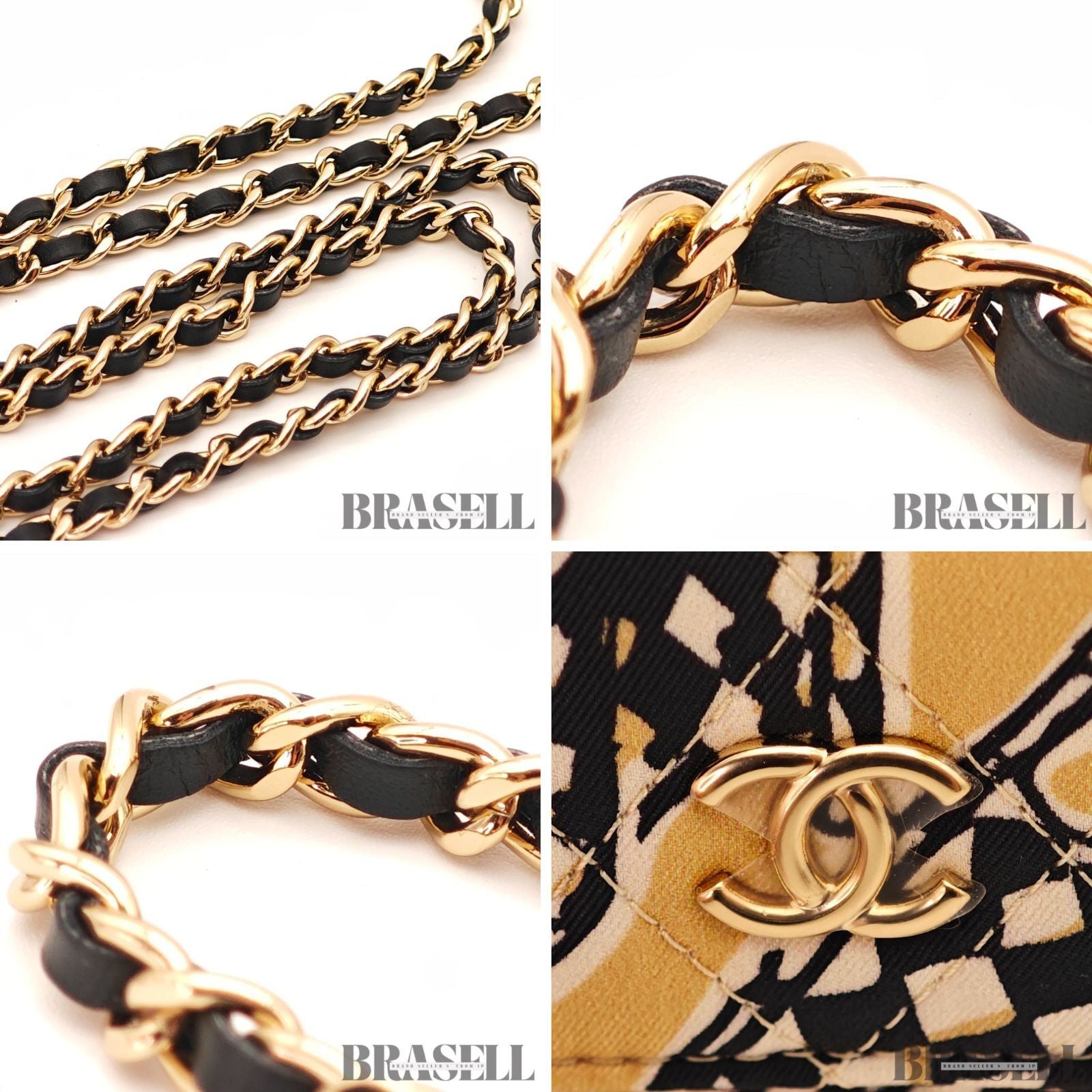 CHANEL CC Quilted Mini Chain Shoulder Bag Beige Graphic Print 【ImportFeeFREE】