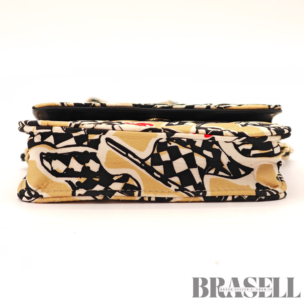 CHANEL CC Quilted Mini Chain Shoulder Bag Beige Graphic Print 【ImportFeeFREE】