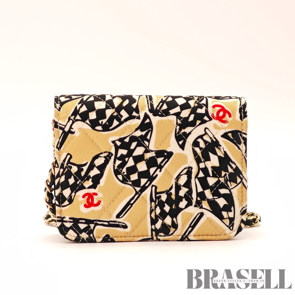 CHANEL CC Quilted Mini Chain Shoulder Bag Beige Graphic Print 【ImportFeeFREE】