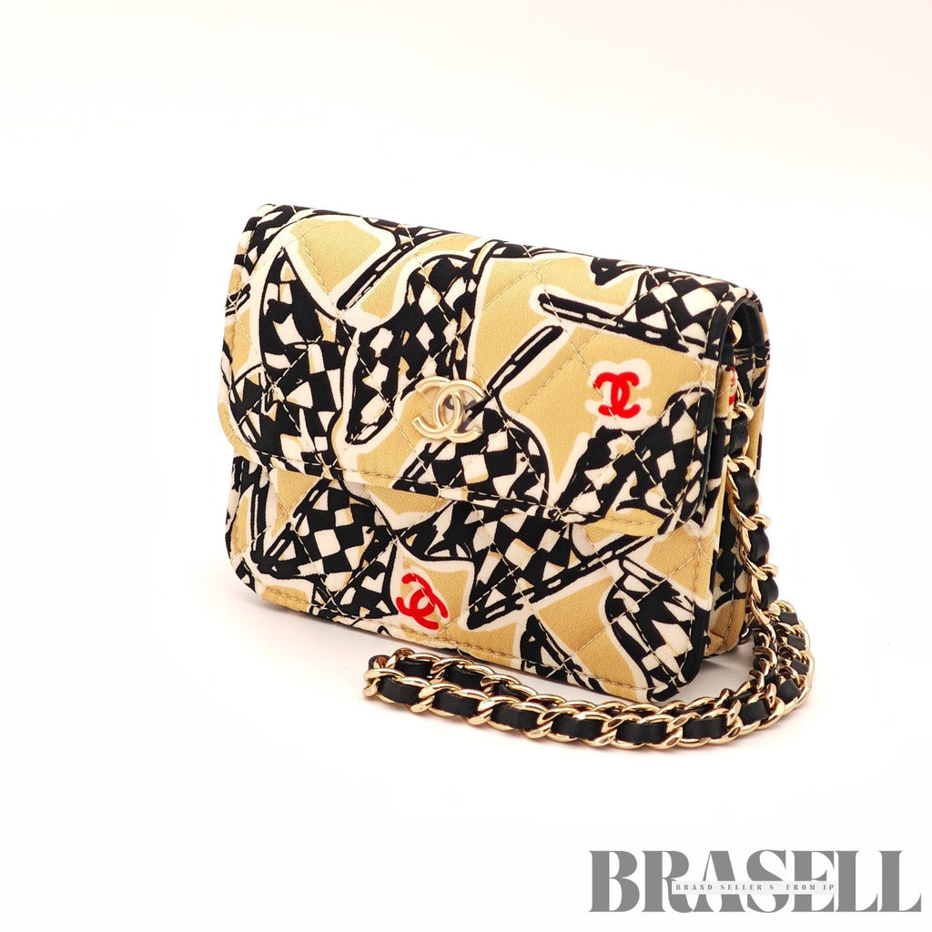 CHANEL CC Quilted Mini Chain Shoulder Bag Beige Graphic Print 【ImportFeeFREE】