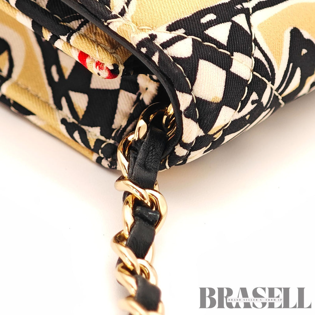 CHANEL CC Quilted Mini Chain Shoulder Bag Beige Graphic Print 【ImportFeeFREE】