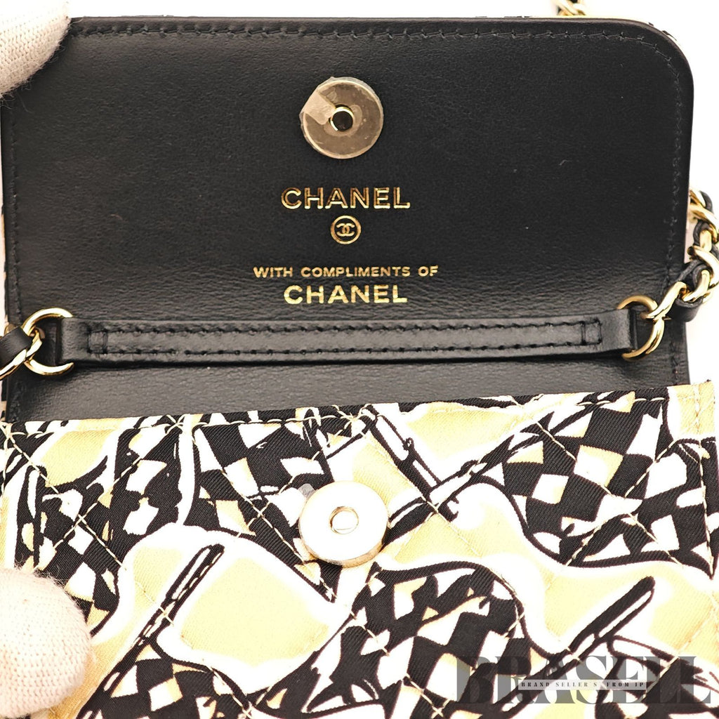 CHANEL CC Quilted Mini Chain Shoulder Bag Beige Graphic Print 【ImportFeeFREE】