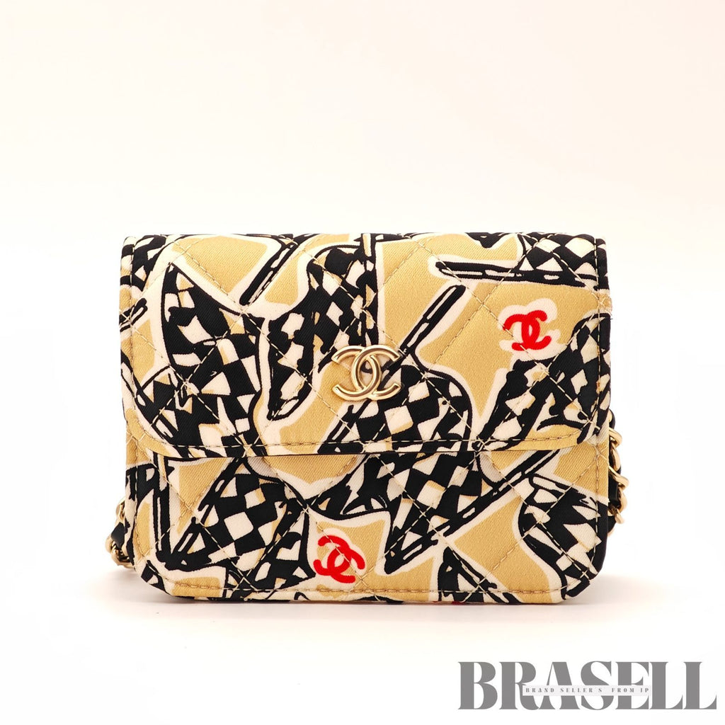 CHANEL CC Quilted Mini Chain Shoulder Bag Beige Graphic Print 【ImportFeeFREE】