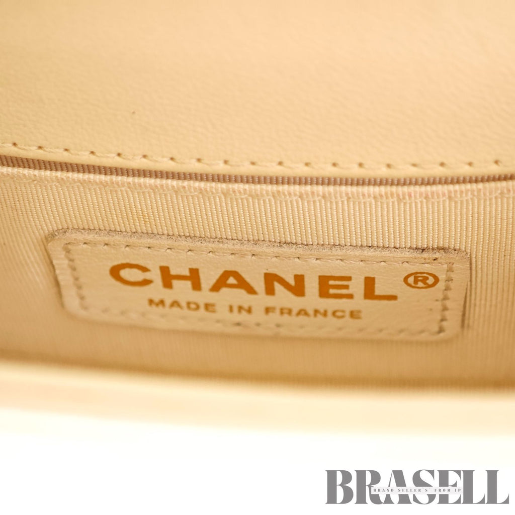 CHANEL Mini Boy Chanel Beaded Embellished Shoulder Bag White 【ImportFeeFREE】