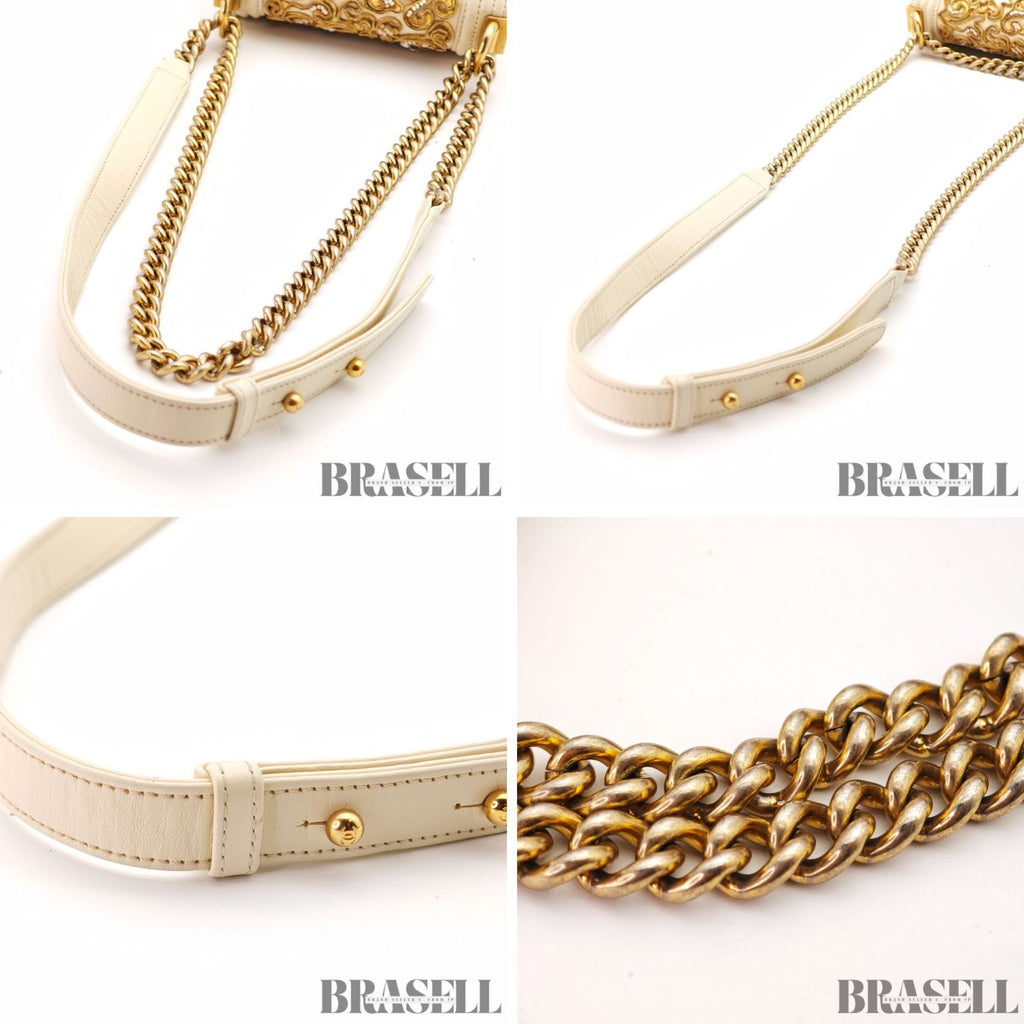 CHANEL Mini Boy Chanel Beaded Embellished Shoulder Bag White 【ImportFeeFREE】