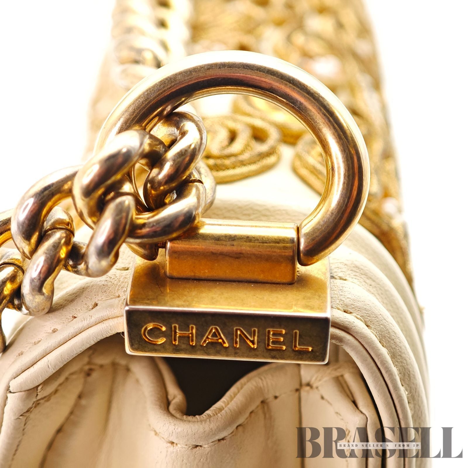 CHANEL Mini Boy Chanel Beaded Embellished Shoulder Bag White 【ImportFeeFREE】