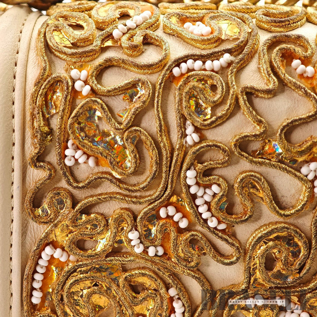 CHANEL Mini Boy Chanel Beaded Embellished Shoulder Bag White 【ImportFeeFREE】