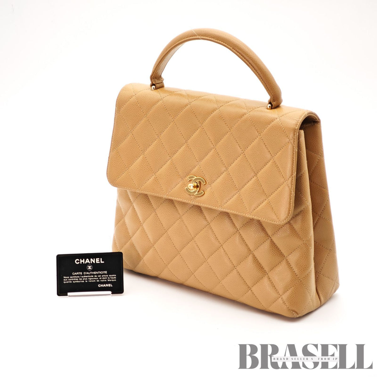 CHANEL Beige Top Handle Flap Bag Coco Mark Handbag Leather 【ImportFeeFREE】