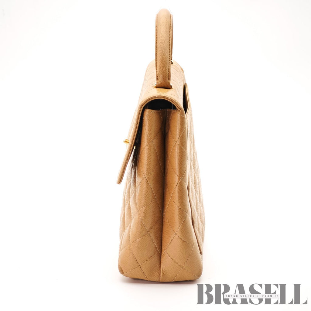 CHANEL Beige Top Handle Flap Bag Coco Mark Handbag Leather 【ImportFeeFREE】