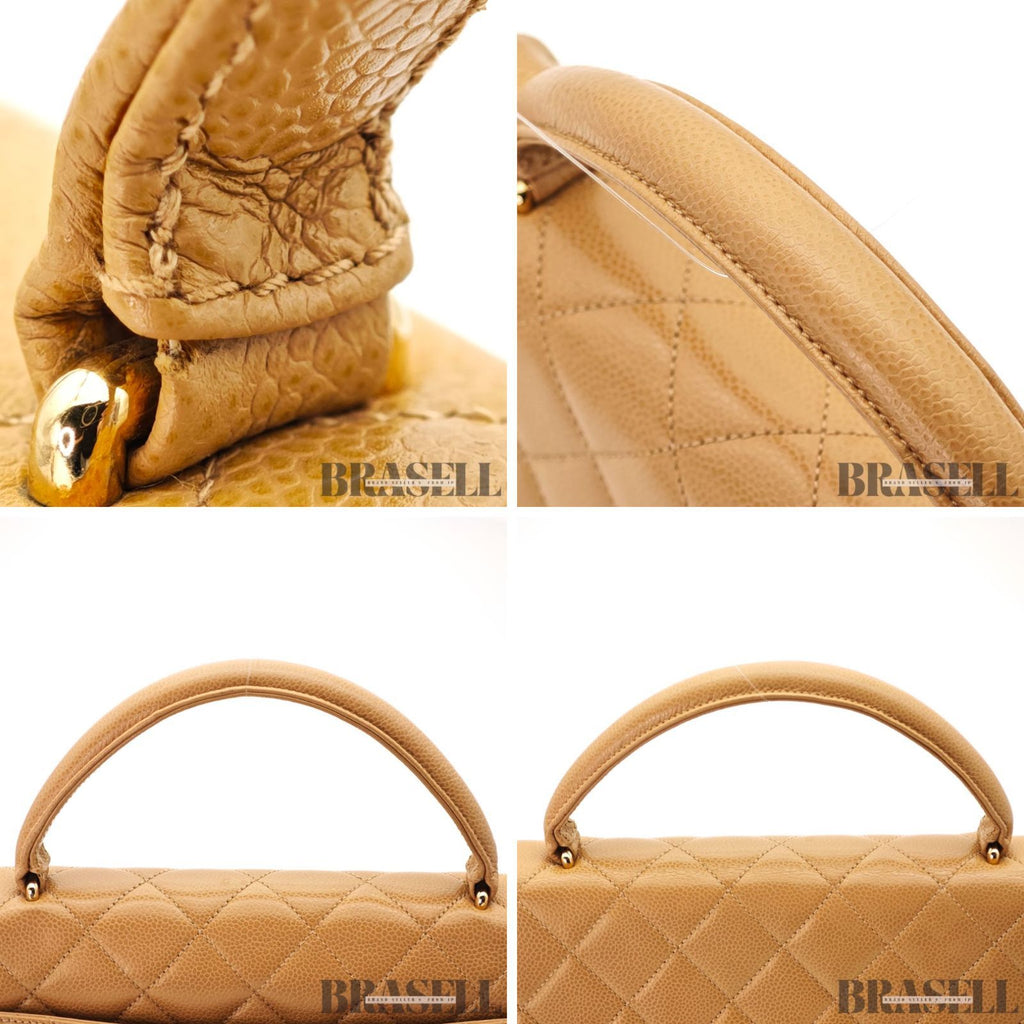 CHANEL Beige Top Handle Flap Bag Coco Mark Handbag Leather 【ImportFeeFREE】