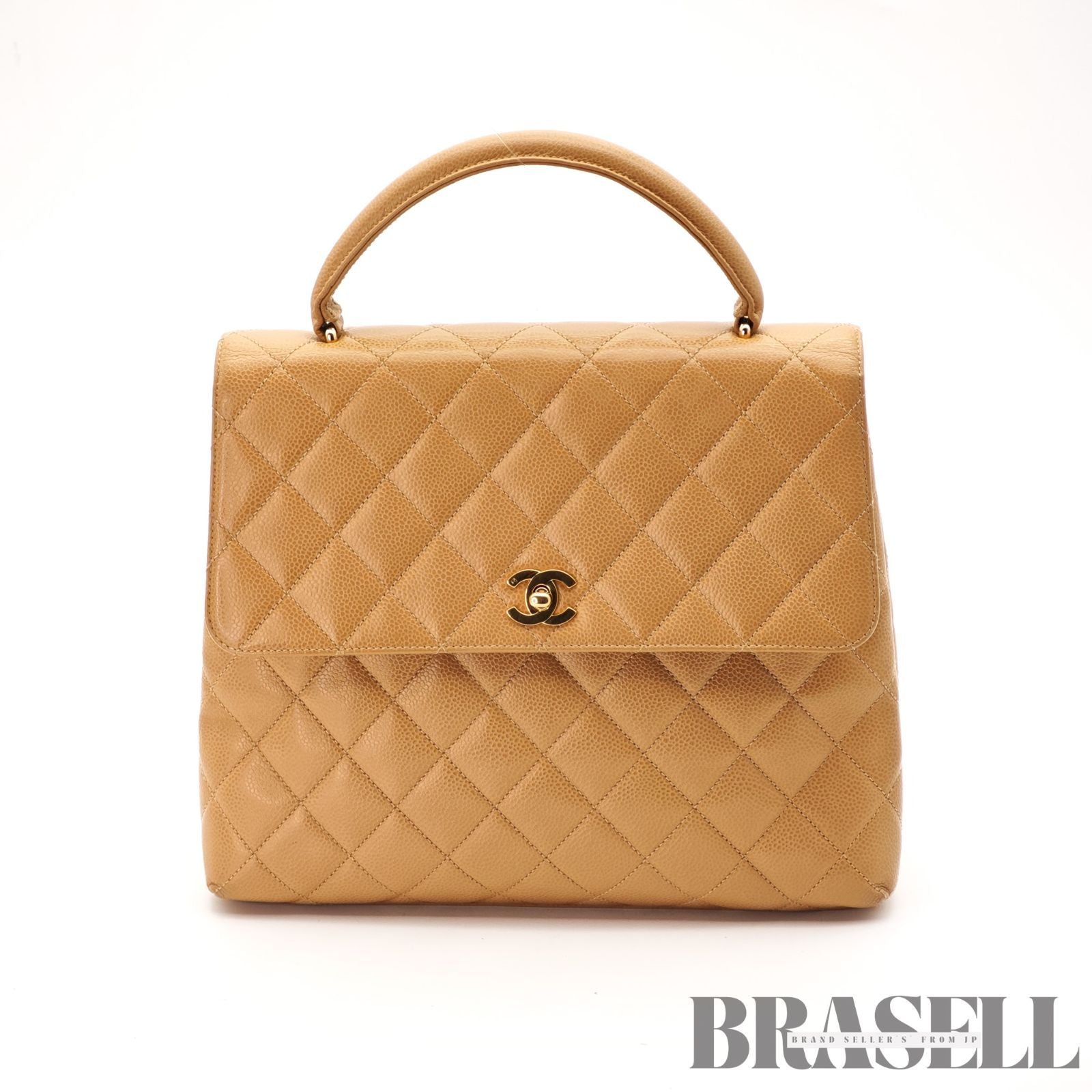 CHANEL Beige Top Handle Flap Bag Coco Mark Handbag Leather 【ImportFeeFREE】