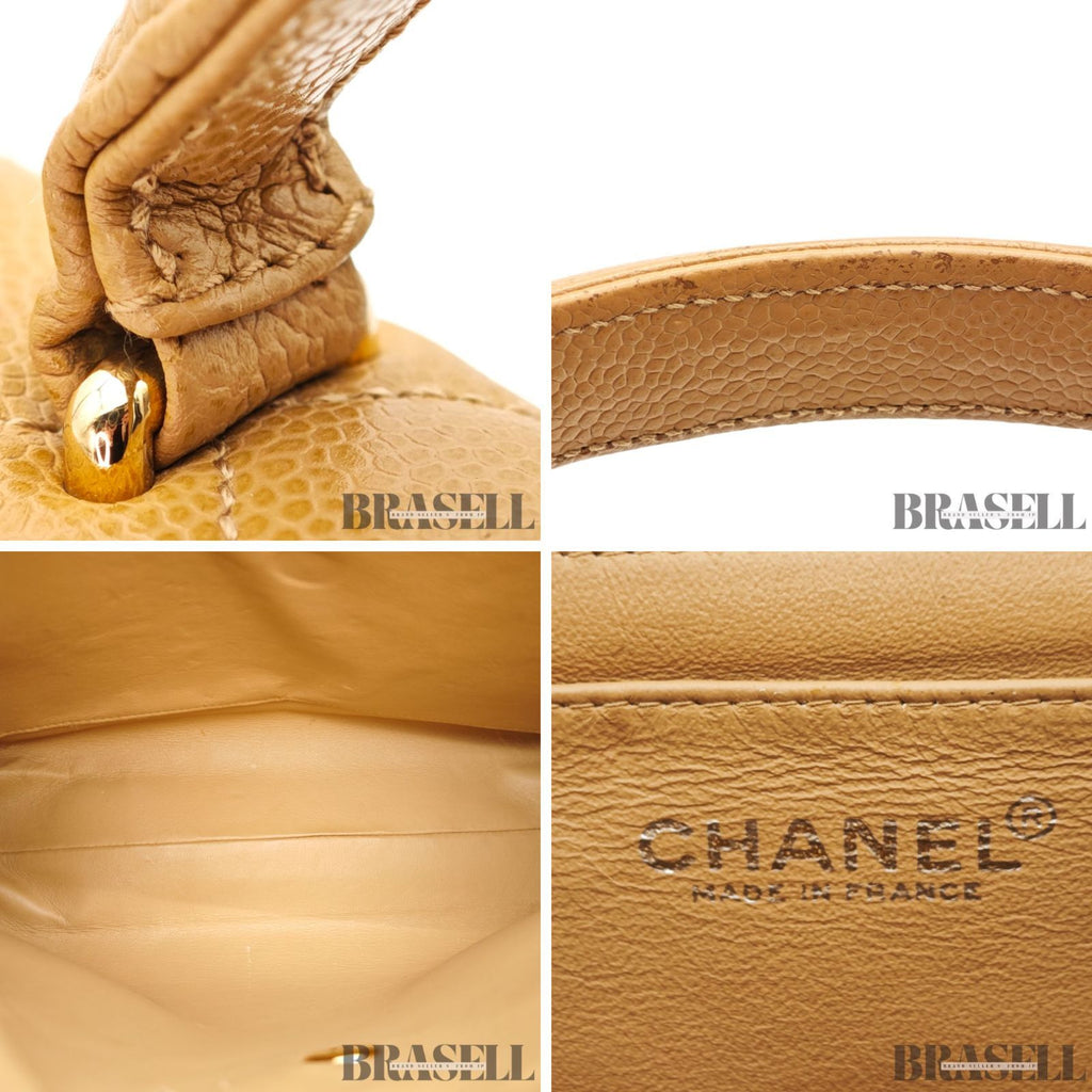 CHANEL Beige Top Handle Flap Bag Coco Mark Handbag Leather 【ImportFeeFREE】
