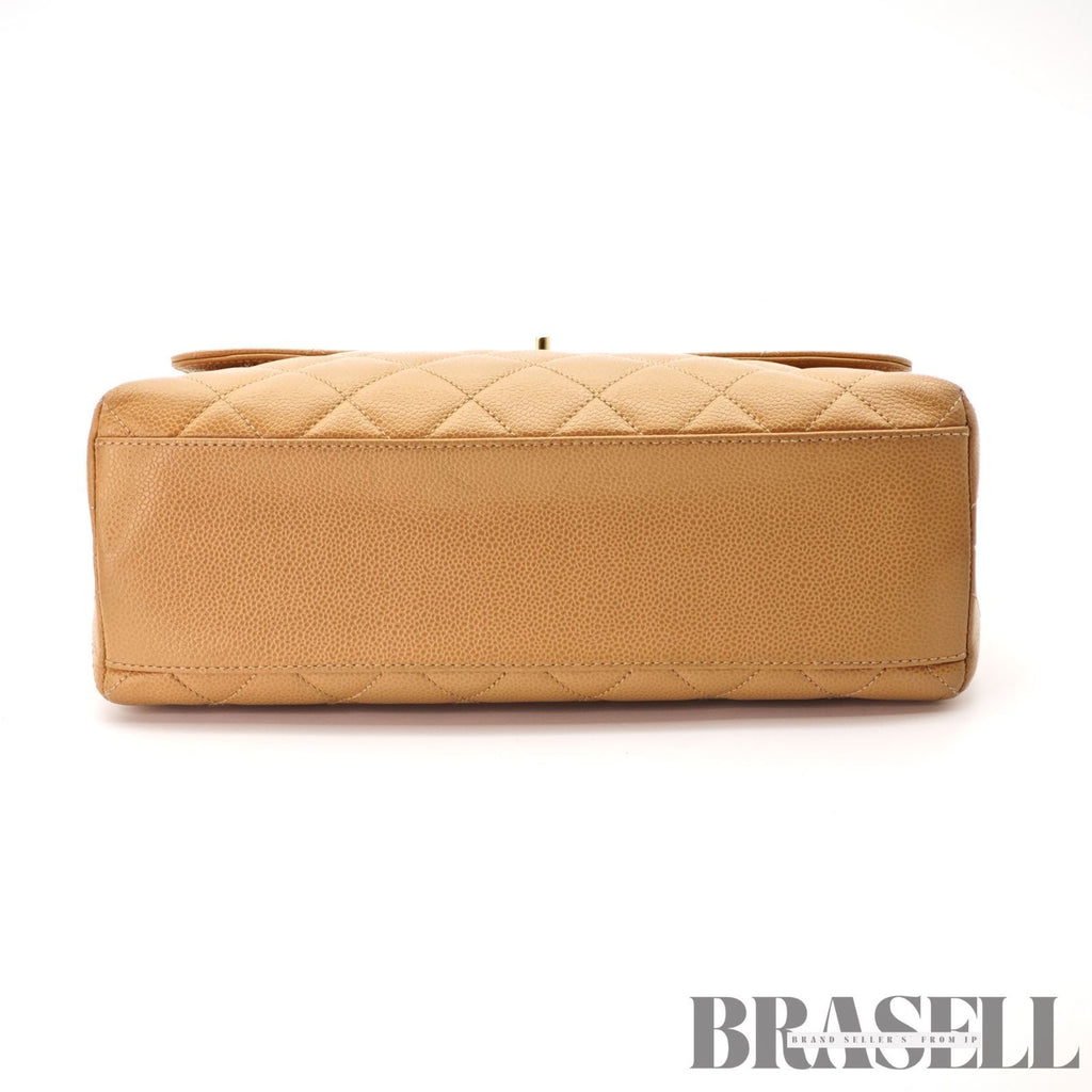 CHANEL Beige Top Handle Flap Bag Coco Mark Handbag Leather 【ImportFeeFREE】