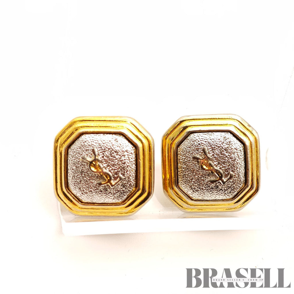 Yves Saint Laurent Octagon Clip-On Earrings Gold Tone Earrings【ImportFeeFREE】