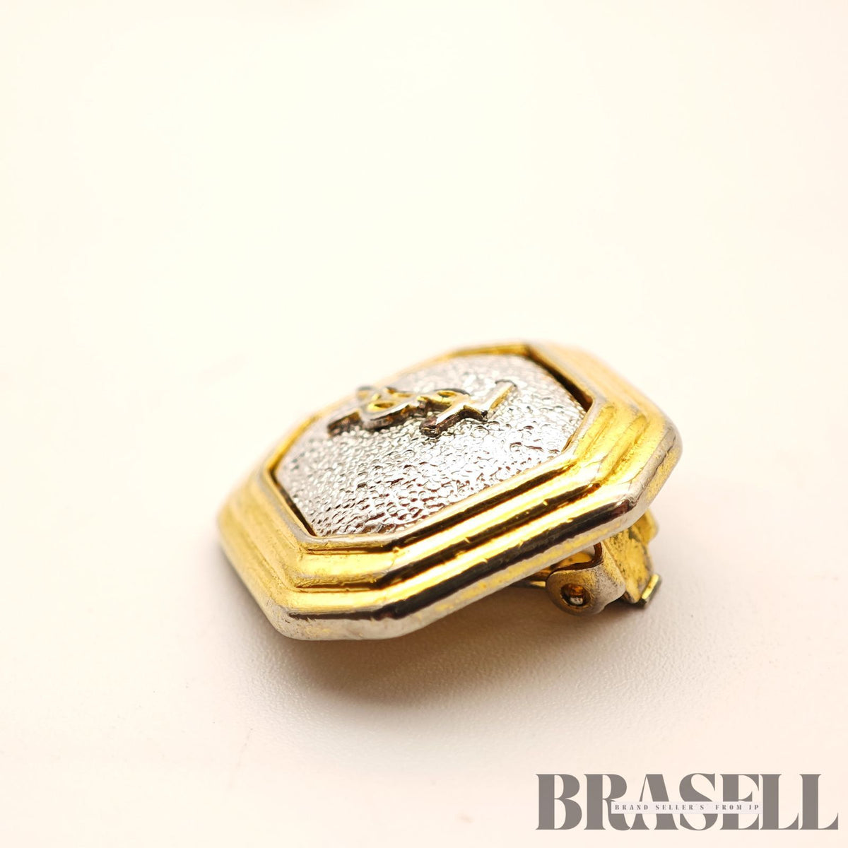Yves Saint Laurent Octagon Clip-On Earrings Gold Tone Earrings【ImportFeeFREE】