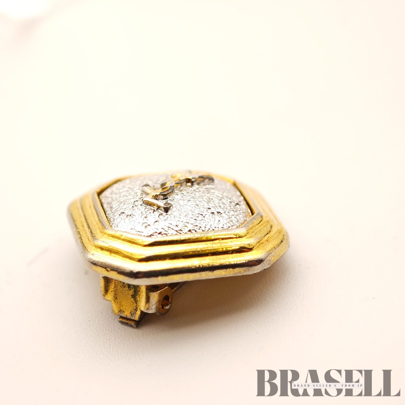 Yves Saint Laurent Octagon Clip-On Earrings Gold Tone Earrings【ImportFeeFREE】