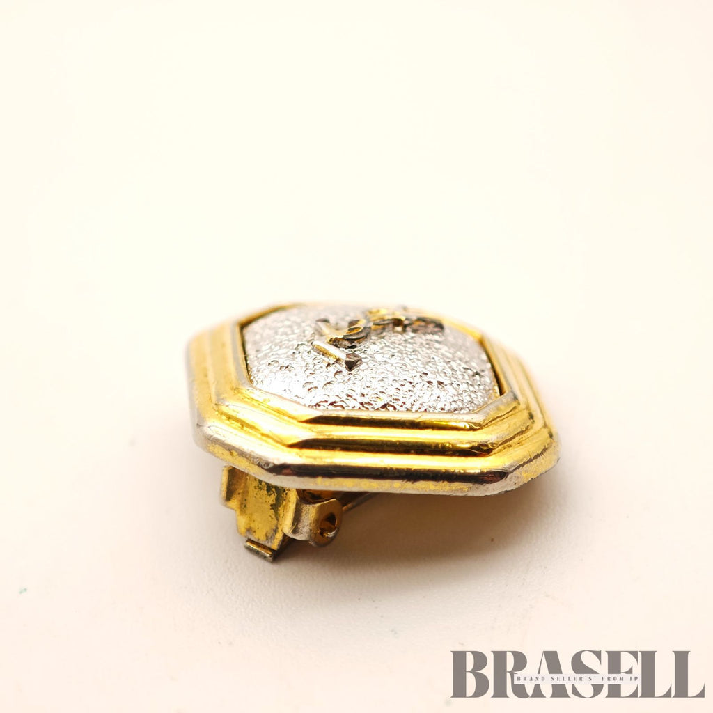 Yves Saint Laurent Octagon Clip-On Earrings Gold Tone Earrings【ImportFeeFREE】