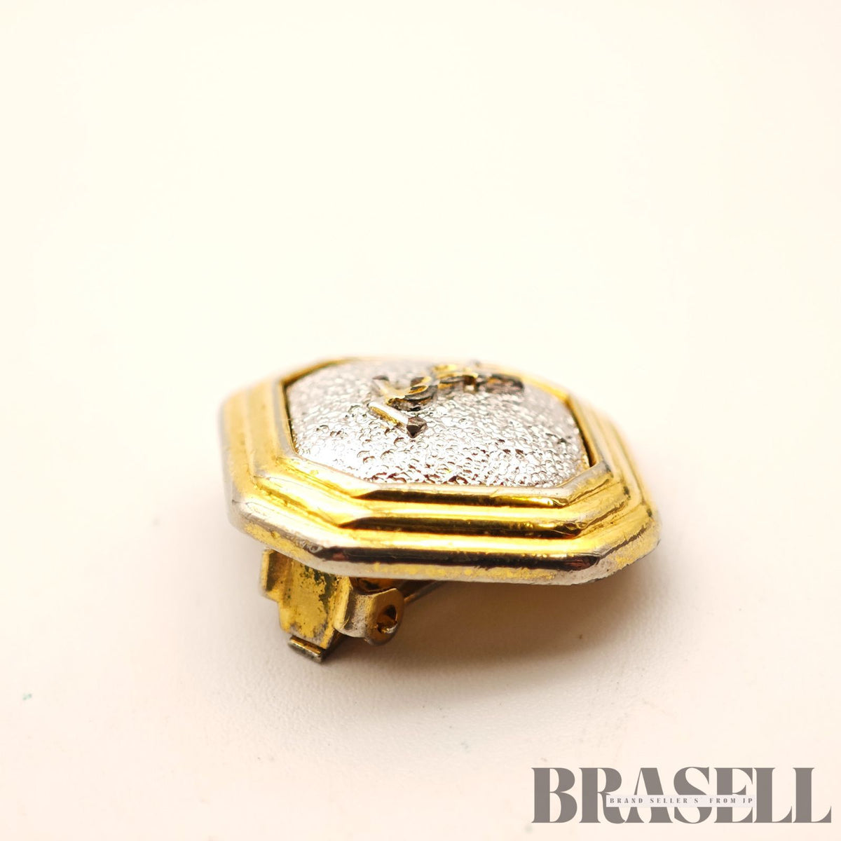 Yves Saint Laurent Octagon Clip-On Earrings Gold Tone Earrings【ImportFeeFREE】