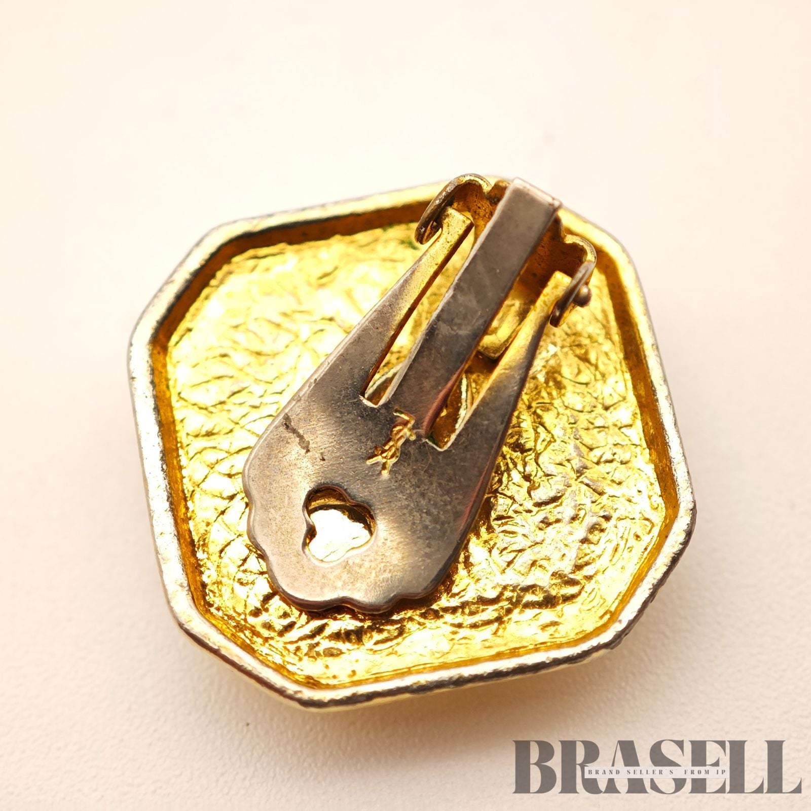 Yves Saint Laurent Octagon Clip-On Earrings Gold Tone Earrings【ImportFeeFREE】