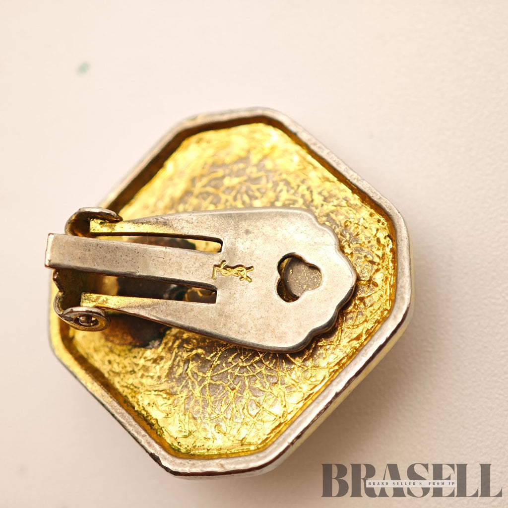 Yves Saint Laurent Octagon Clip-On Earrings Gold Tone Earrings【ImportFeeFREE】